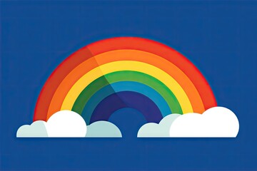 A vibrant rainbow arching over fluffy clouds against a deep blue sky.