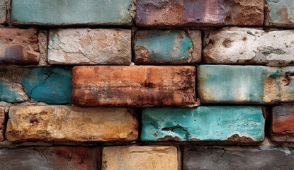 Close-up of aged multicolored bricks