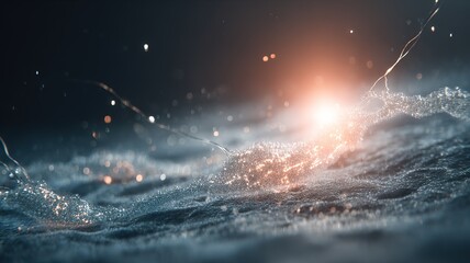 Abstract cell interior glowing pathways protein traffic, bioluminescent blue warm glows cinematic scientific concept