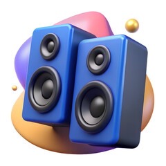 3D Blue Music Speakers Sound System Audio Equipment Icon Isolated on White Background in plastic cartoon style
