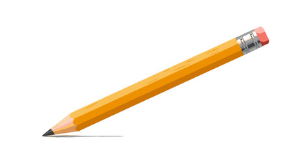 Realistic yellow pencil with eraser on white background