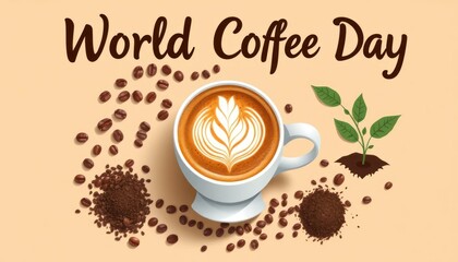 Celebrating World Coffee Day with Latte Art and Coffee Beans