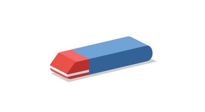 Isometric eraser icon with red and blue design on white background