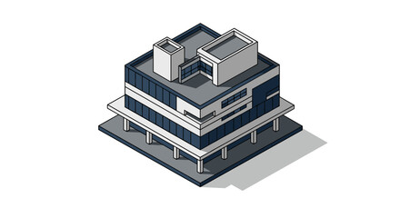 Fototapeta premium Modern isometric building with geometric architecture on white background
