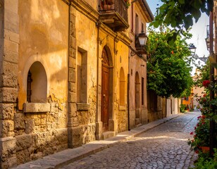 Sun-drenched old-world alley