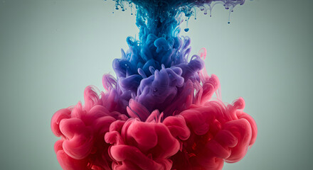 Obraz premium A vibrant explosion of blue, purple, and red ink billowing and mixing in water to create an abstract cloud.
