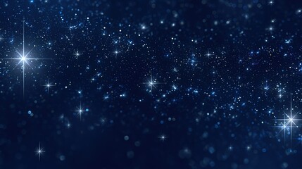 Dark blue starry night sky with sparkling stars, glittering stardust, diamond-like twinkling stars, magical bokeh background