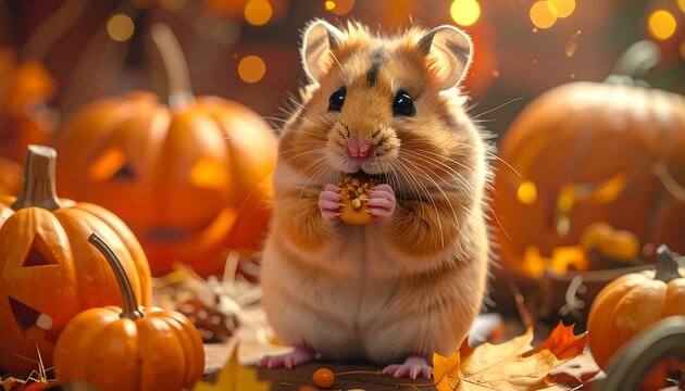 Cute hamster with pumpkins - Powered by Adobe