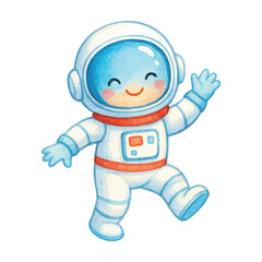 Cute Watercolor Astronaut Waving Hand Space Character Illustration