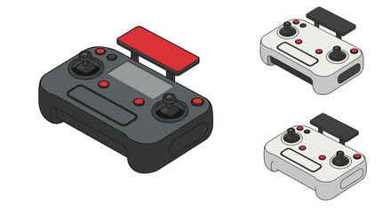 Isometric gaming controller design with three color variations