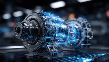 Obraz premium Close-up of intricate machine parts, highlighting complex gears and mechanisms