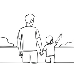 Father and son holding hands looking at the horizon
