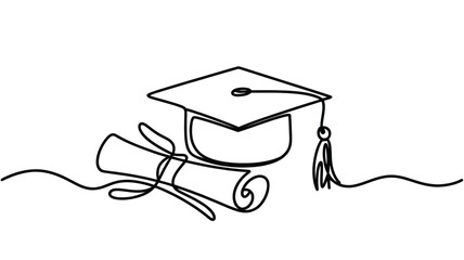 Minimalist graduation cap and diploma line art