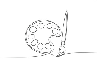 Minimalist line art of an artist s paint palette and brush