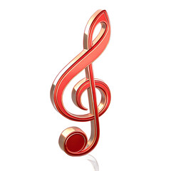 Red treble clef  isolated on white background. 3d rendering in plastic cartoon style 