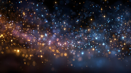 Abstract Night Sky with Glowing Stars and Bokeh Lighs Background.