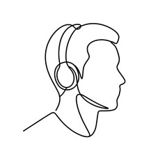 Minimalist line art of a person listening to music with headphones