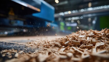 Wood chips scattered on factory floor