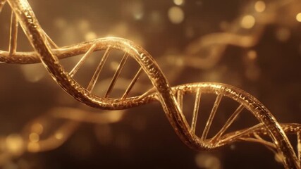 Golden dna helix model molecular structure on dark background - Powered by Adobe