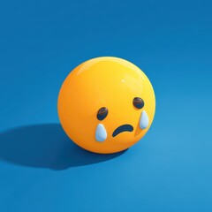 Isometric Sad. Crying Emoji in 3D Icon with Tear Drops - Emotional Illustration