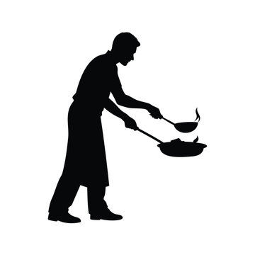 black chef cooking with pan and ladle clip art preview