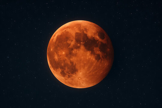 Lunar Eclipse Showing Half Red Moon in Starry Night Sky