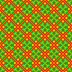 abstract seamless pattern
The handcrafted pixel texture and rhythmic layout evoke ethnic textile aesthetics, making it ideal for use in fabric prints, wallpapers, packaging, and cultural-themed digita