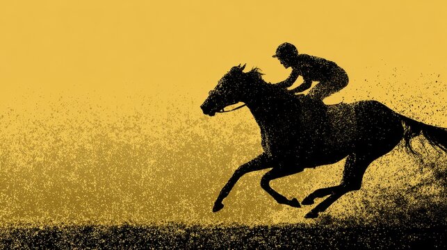 Kentucky Silhouette: Pureblood Horse Racing Golden Silhouette in Sport Competition