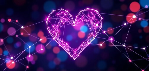 Abstract heart shape formed by connecting lines representing digital network, symbolizing online dating, flirt, design