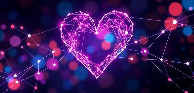 Abstract heart shape formed by connecting lines representing digital network, symbolizing online dating, flirt, design - Powered by Adobe