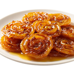 Delicious jalebi dessert on plate indian sweet food traditional cuisine isolated on transparent background