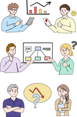 Set of Business Teamwork and Financial Problem-Solving Illustrations