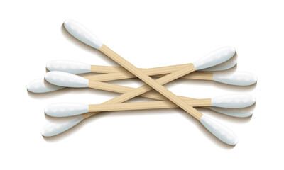 Cotton swabs. Hygienic and eco-friendly, made from natural cotton on a white background. Ideal for skin and ear care, wound treatment, makeup correction, and blending. 
