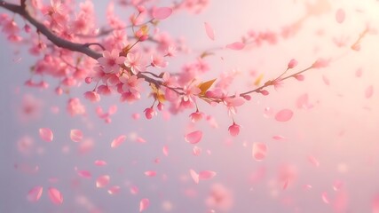 Obraz premium Petal Paradise: Delicate Pink Cherry Blossoms Against a Soft