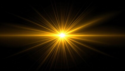 Fototapeta premium Realistic Golden Luminous Lens Flare on Black Backdrop