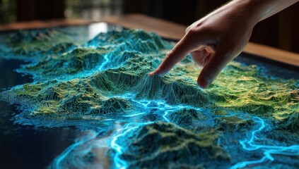 Interactive topographical map displayed on a touch screen