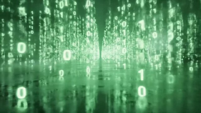 Green binary code stream falling through cyber space abstract concept