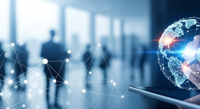 Global technology and business connectivity in a modern corporate office setting