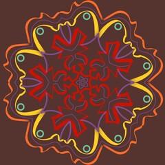 Mandala Abstract Pattern with Red and Yellow on Dark Background