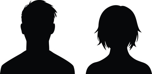 Male and Female Head Silhouettes on White Background Gender Representation in Profile Shadows