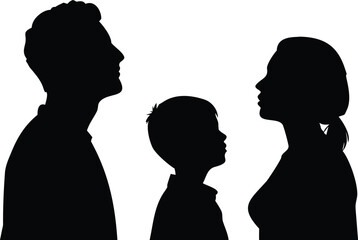 Silhouette Illustration of a Family Father, Mother, and Child Side Profiles on White