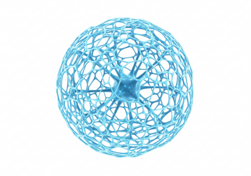Abstract Sphere of Glowing Neural Pathways Isolated on White Background