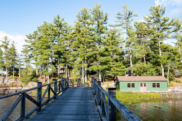 Old Wooden Bridge Over French River Ontario in Cottage Country