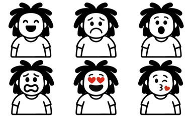 set character man with dreadlocks with emotion vector
Vector set character with emotions joy, sadness, satisfaction, anger, love, kiss
