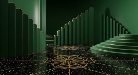 Emerald City Hallway - Art Deco Emerald Ambiance.
