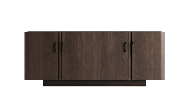 Elegant four-door wooden cabinet isolated on a black background showcasing refined craftsmanship