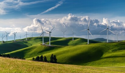 Sustainable Energy Wind Turbines Harnessing Nature's Power on Rolling Green Hills