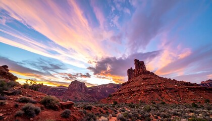Obraz premium Dramatic sunset over desert buttes