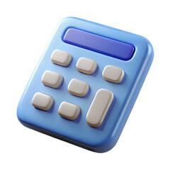 3D Rendered Blue Calculator with Purple Display and White Buttons rendering object PNG isolated on transparent background