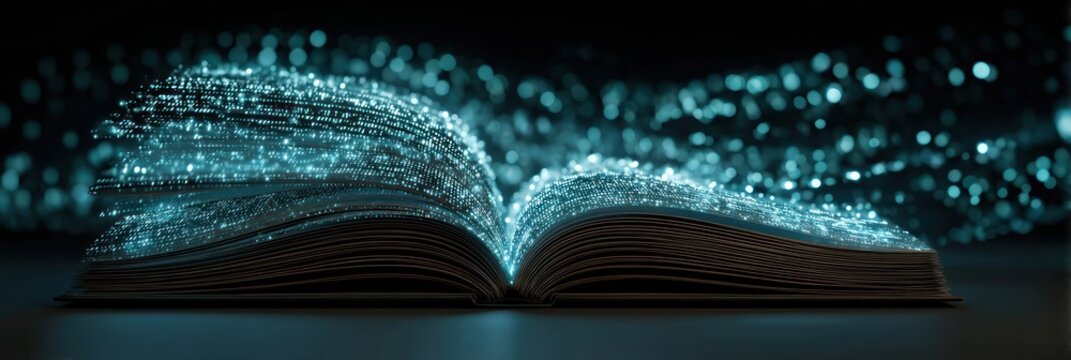 Open book glowing with ethereal light